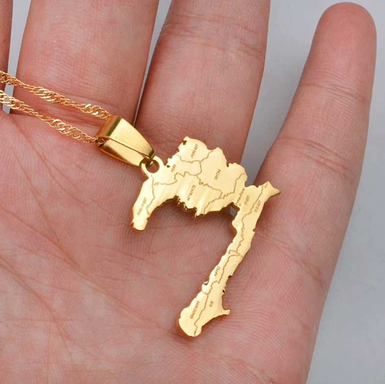 Haiti Map with Cities Pendant Necklace