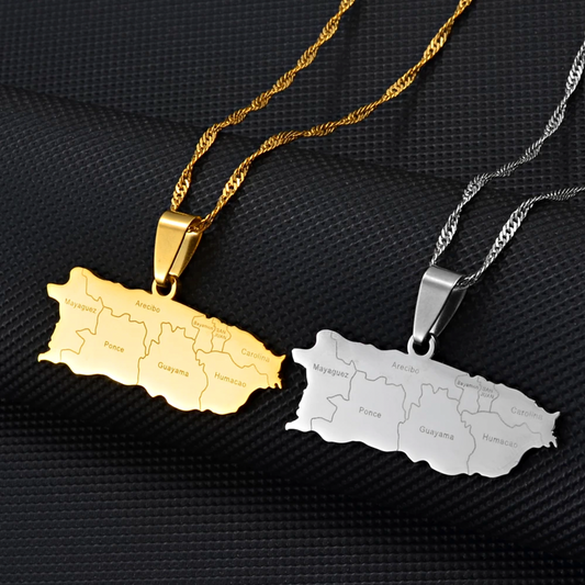 Puerto Rico Map with cities Pendant Necklace