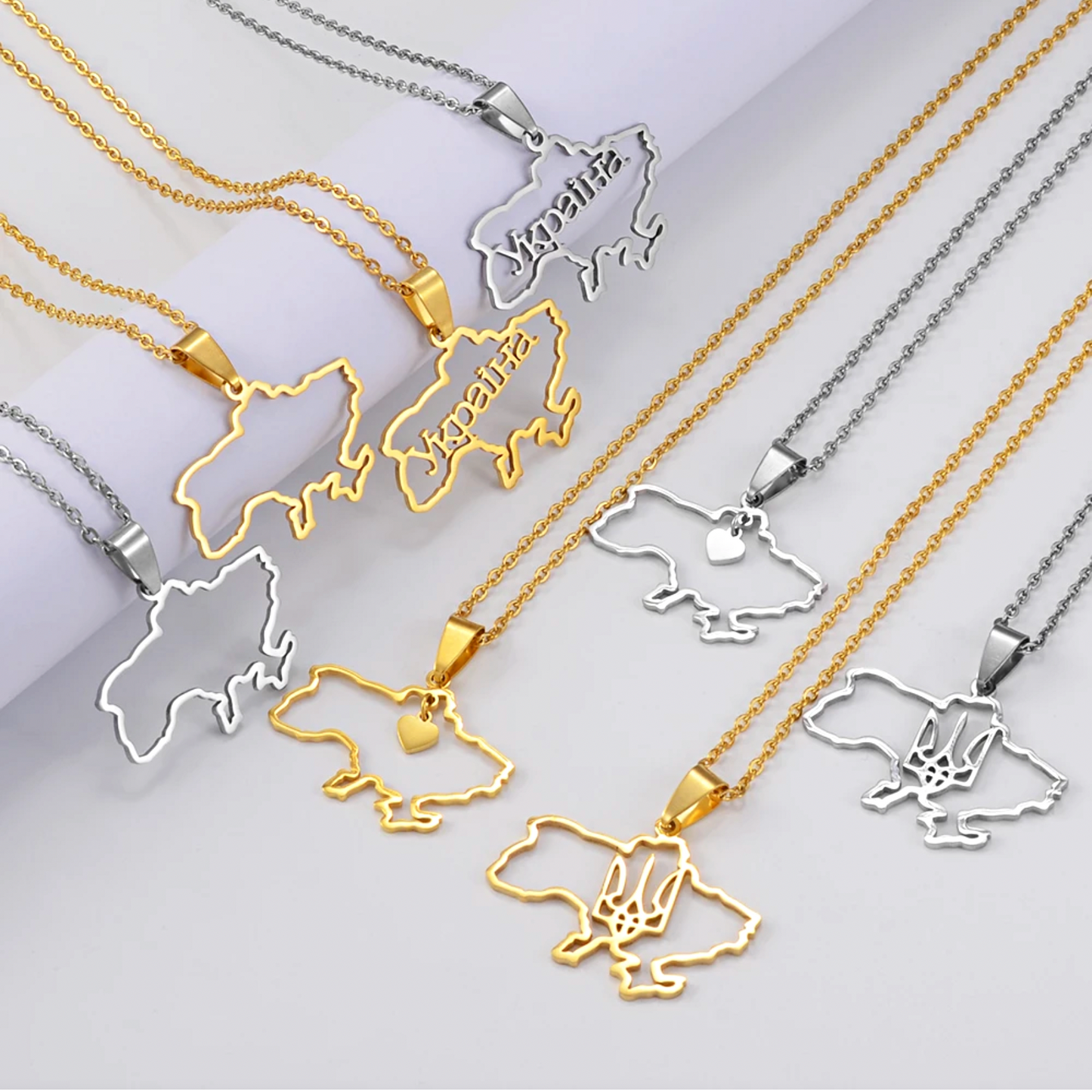 Ukraine Map Outline Pendant Necklace