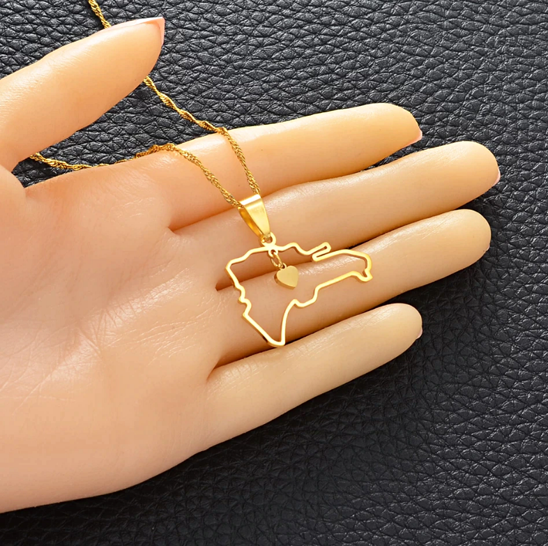 Dominican Republic Map Outline Pendant Necklace