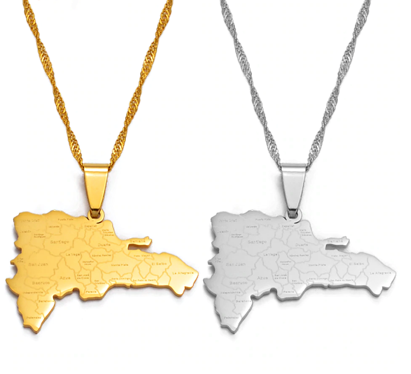 Dominican Republic Map with Cities Pendant Necklace