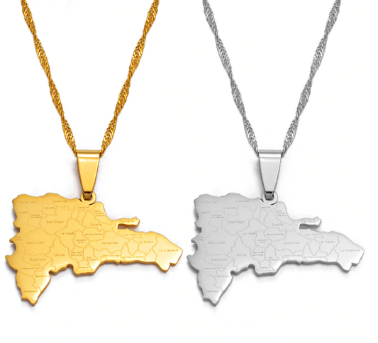 Dominican Republic Map with Cities Pendant Necklace