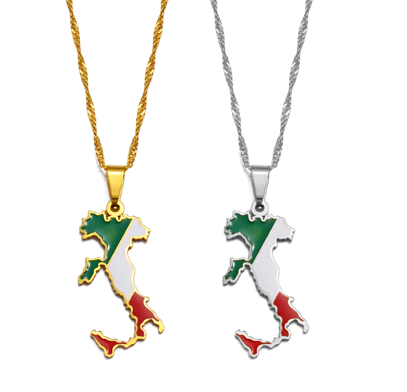 Italy Map with Flag Pendant Necklace