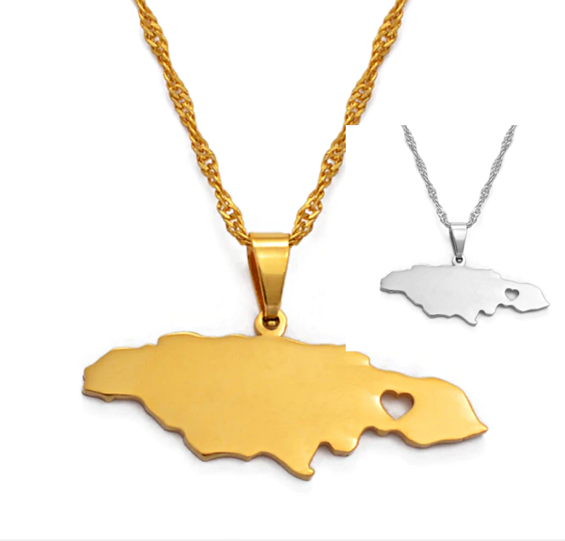 Jamaica Map with Heart Pendant Necklace