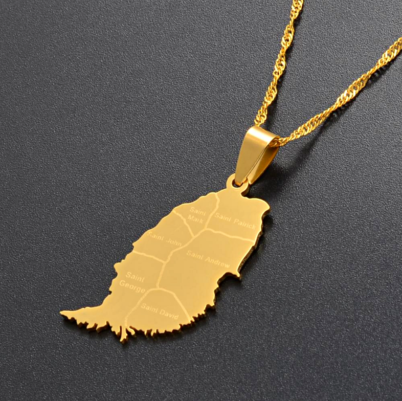Grenada Map with cities Pendant Necklace