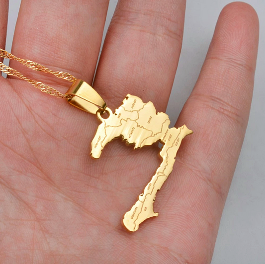 Haiti Map with Cities Pendant Necklace
