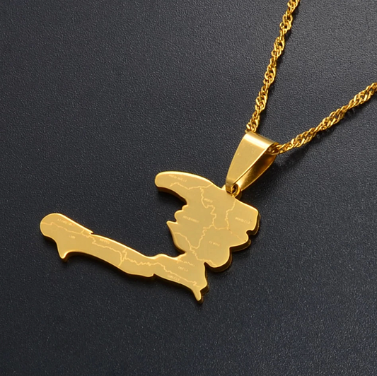 Haiti Map with Cities Pendant Necklace