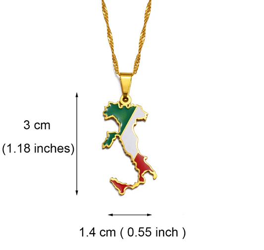 Italy Map with Flag Pendant Necklace