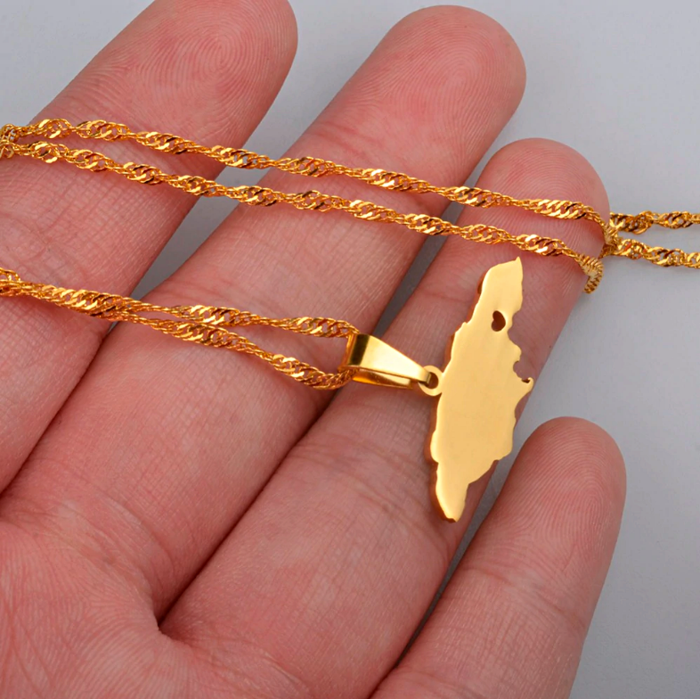 Jamaica Map with Heart Pendant Necklace