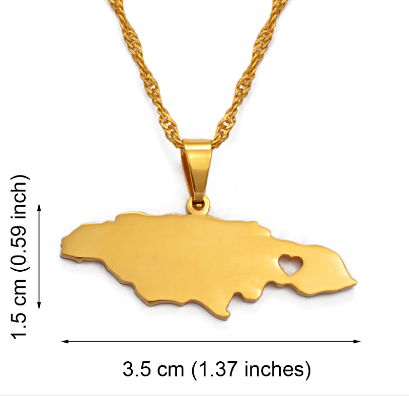 Jamaica Map with Heart Pendant Necklace