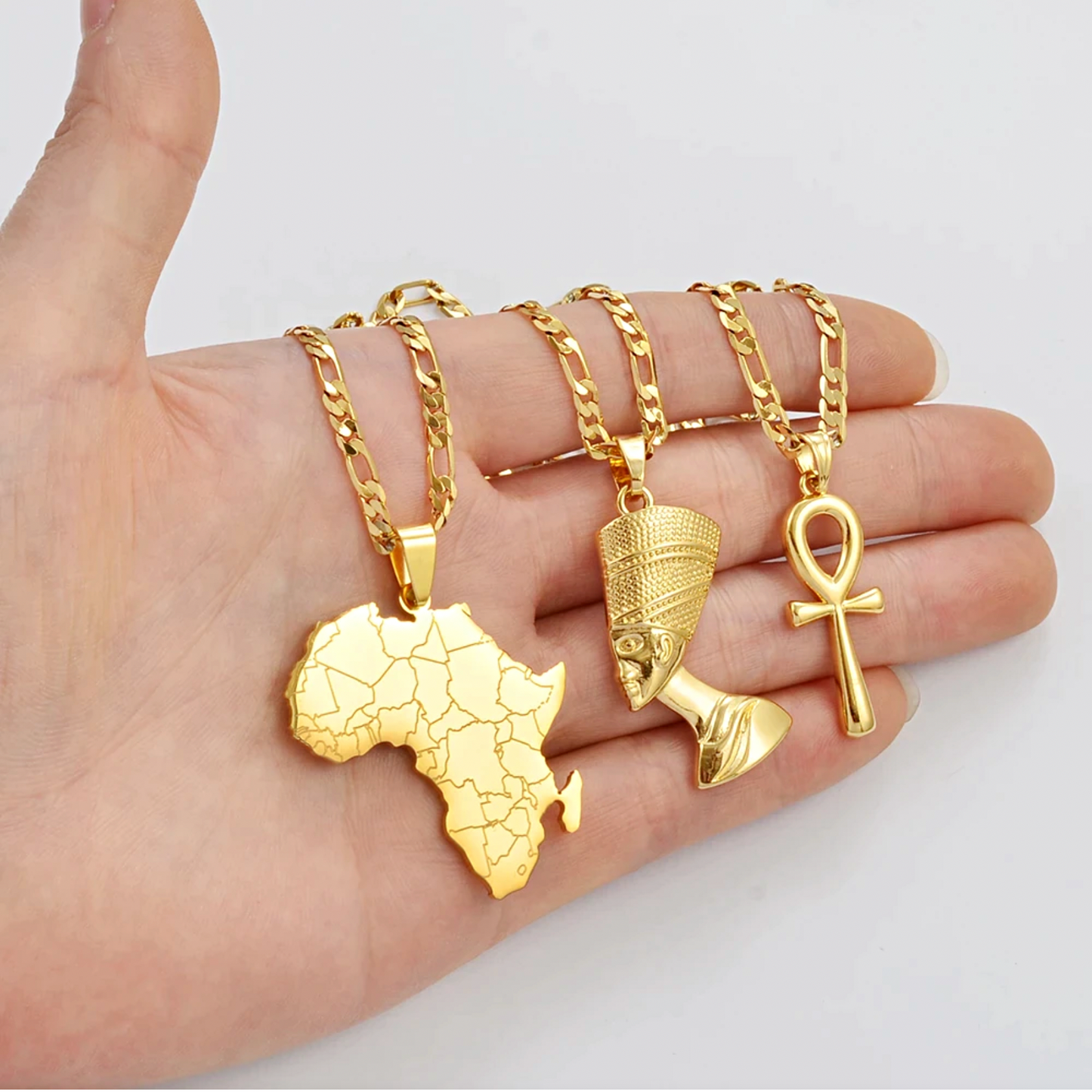 DEALS: Set of 3 - Africa Map / Nefertiti / Ankh Necklaces