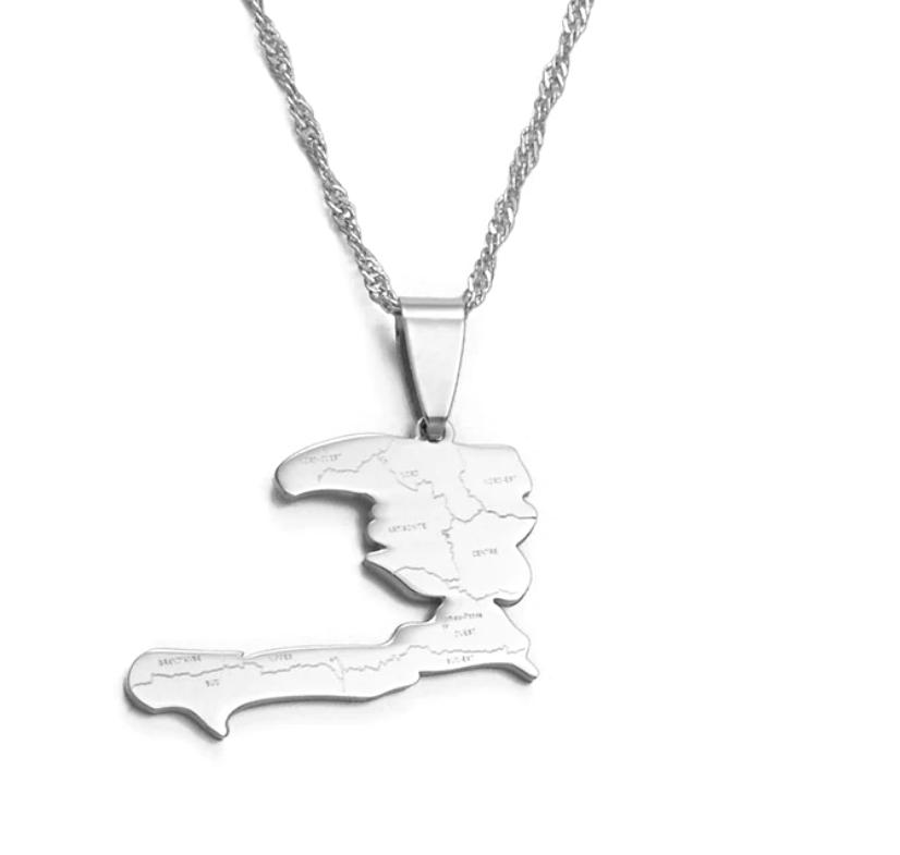 Haiti Map with Cities Pendant Necklace