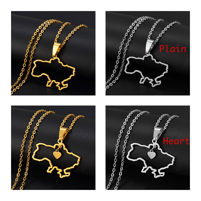Ukraine Map Outline Pendant Necklace